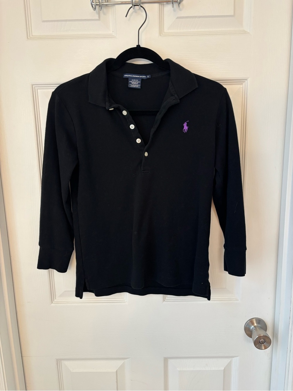Ralph Lauren Black Long Sleeve Polo with Purple Pony Logo